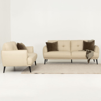 Athena 3 Seater Leather Sofa, Pebble
