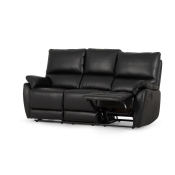 Hayley 3 Seater Leather Recliner, Black