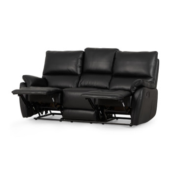 Hayley 3 Seater Leather Recliner, Black
