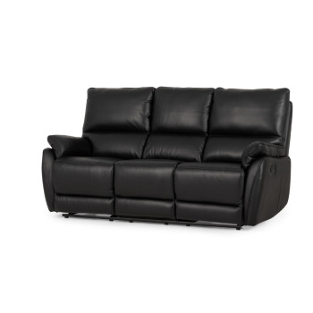 Hayley 3 Seater Leather Recliner, Black