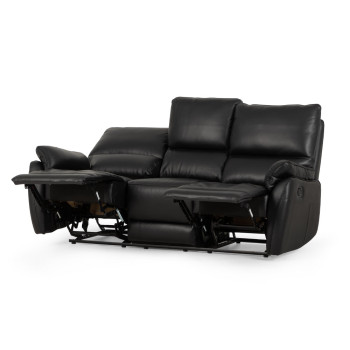 Hayley 3 Seater Leather Recliner, Black