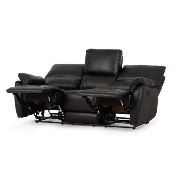 Hayley 3 Seater Leather Recliner, Black