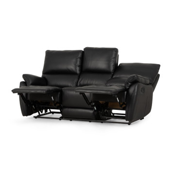 Hayley 3 Seater Leather Recliner, Black