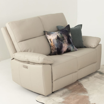 Gracey 2 Seater Leather Electric Recliner Sofa, Light Grey