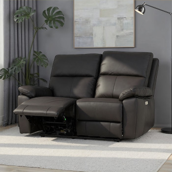 Gracey 2 Seater Leather Electric Recliner Sofa, Black