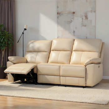 Gracey 3 Seater Leather Electric Recliner Sofa, Light Grey