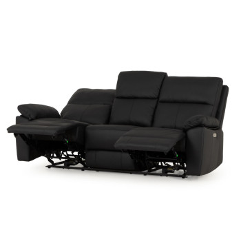 Gracey 3 Seater Leather Electric Recliner Sofa, Black