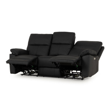 Gracey 3 Seater Leather Electric Recliner Sofa, Black