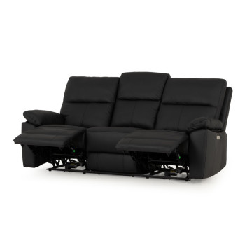 Gracey 3 Seater Leather Electric Recliner Sofa, Black