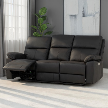 Gracey 3 Seater Leather Electric Recliner Sofa, Black