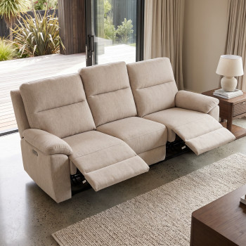 Gracey 3 Seater Fabric Electric Recliner Sofa, Taupe