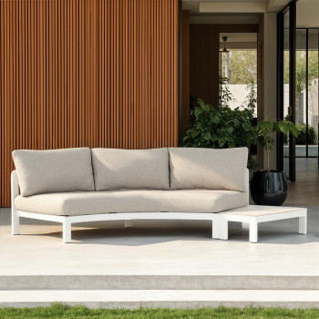 Noosa Outdoor Curve 3 Seater With Wedge Side Table, White