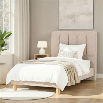 Riley King Single Bed Frame, Beige