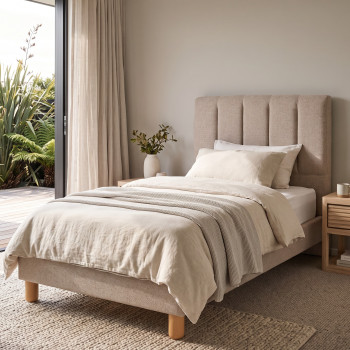 Riley King Single Bed Frame, Beige