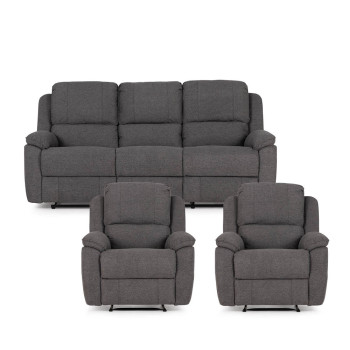 Aiden 3 Seater Recliner + 2 Recliner Chairs, Dark Grey