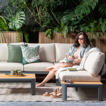 Antigua Outdoor Corner Set with Coffee Table, Charcoal