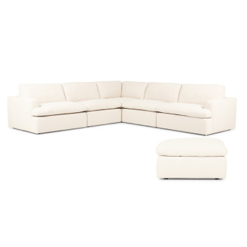 Ashleigh 5 Seater Corner Modular Sofa With Ottoman, Cream