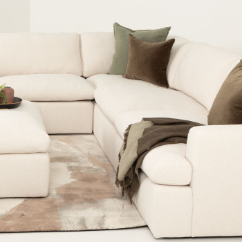 Ashleigh 5 Seater Corner Modular Sofa With Ottoman, Cream