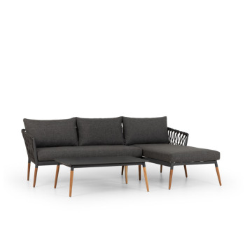 Athens Outdoor Chaise Lounge Set with Coffee Table, Gunmetal