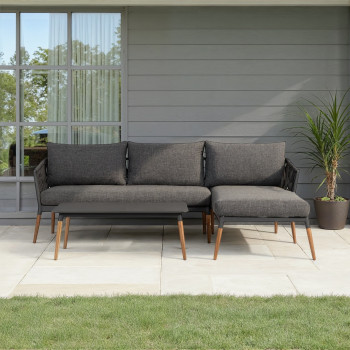 Athens Outdoor Chaise Lounge Set with Coffee Table, Gunmetal
