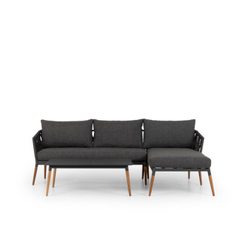 Athens Outdoor Chaise Lounge Set with Coffee Table, Gunmetal