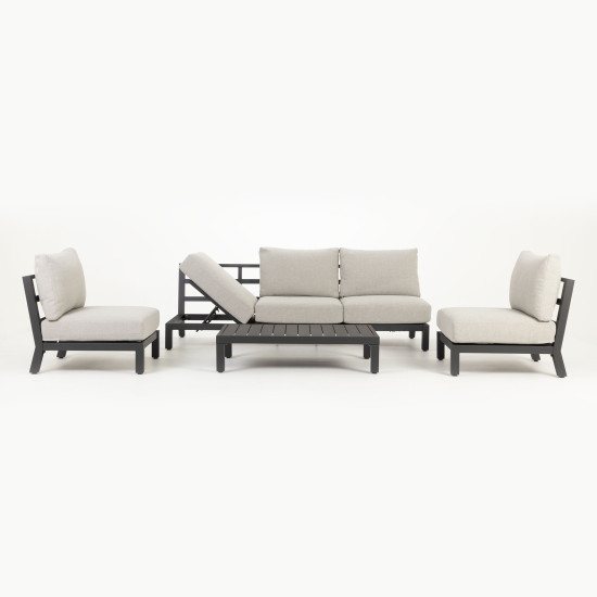 Catalina 4 Piece Outdoor Lounge Set With Sunlounger, Gunmetal