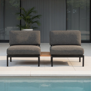 Cayman 3 Piece Outdoor Lounge Set with Side Table, Black