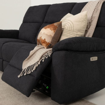 Gracey 3 Seater Electric Recliner + 2 Seater Fabric Electric Recliner, Charcoal