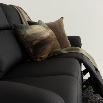 Gracey 3 Seater Electric Recliner + 2 Seater Leather Electric Recliner, Black