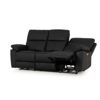 Gracey 3 Seater Electric Recliner + 2 Seater Leather Electric Recliner, Black