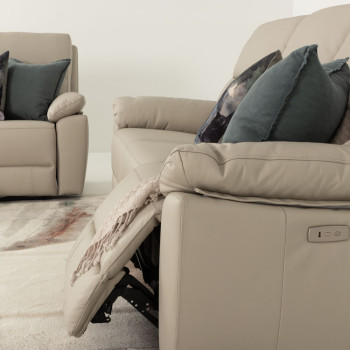 Gracey 3 Seater Electric Recliner + 2 Seater Leather Electric Recliner, Light Grey