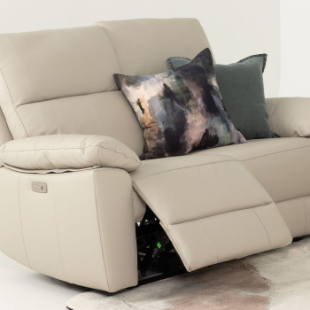 Gracey 3 Seater Electric Recliner + 2 Seater Leather Electric Recliner, Light Grey