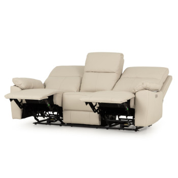 Gracey 3 Seater Electric Recliner + 2 Seater Leather Electric Recliner, Light Grey