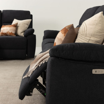 Gracey 3 Seater Electric Recliner + 2 Fabric Electric Recliner Chairs, Charcoal
