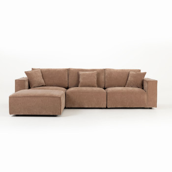 Kinsley 3 Seater Modular Sofa With Ottoman, Brown