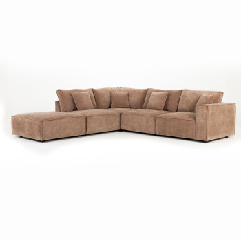 Kinsley 4 Seater Modular Left Hand Facing Corner Sofa with Ottoman, Brown