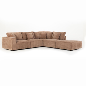 Kinsley 4 Seater Modular Right Hand Facing Corner Sofa with Ottoman, Brown