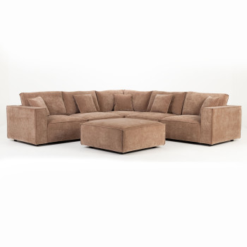 Kinsley 5 Seater Corner Modular Sofa With Ottoman, Brown