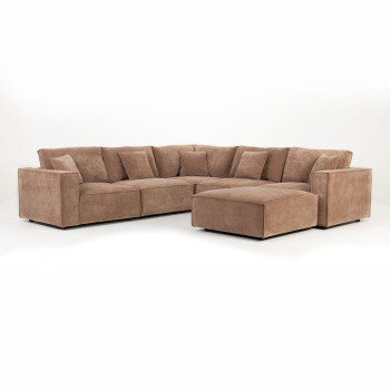 Kinsley 5 Seater Corner Modular Sofa With Ottoman, Brown