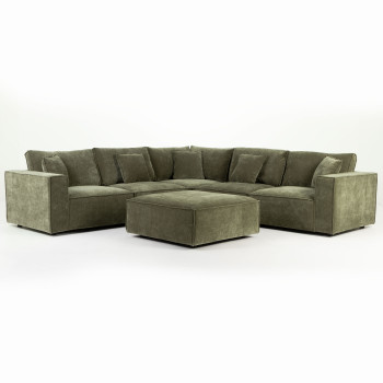 Kinsley 5 Seater Corner Modular Sofa With Ottoman, Green