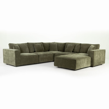 Kinsley 5 Seater Corner Modular Sofa With Ottoman, Green