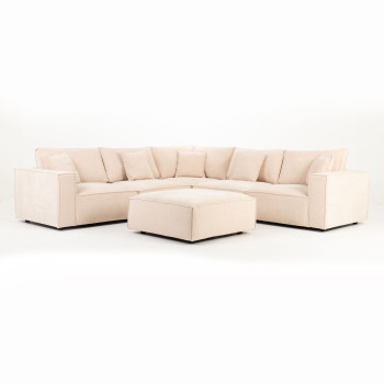 Kinsley 5 Seater Corner Modular Sofa With Ottoman, Natural