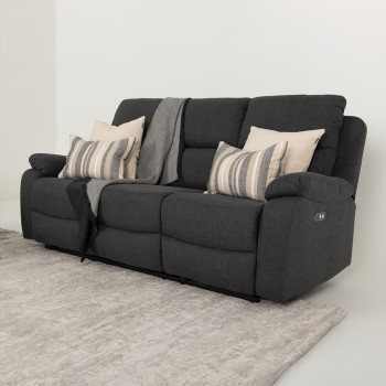 Kyle 3 Seater Electric Recliner + 2 Seater Electric Recliner, Charcoal