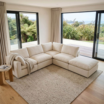 Mallory 4 Seater Modular Corner Sofa with Ottoman, Cream