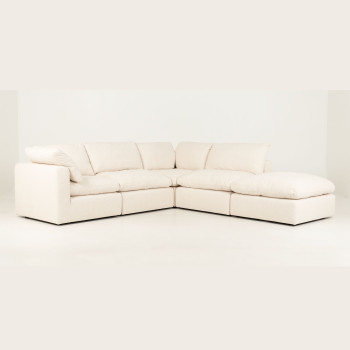 Mallory 4 Seater Modular Corner Sofa with Ottoman, Cream