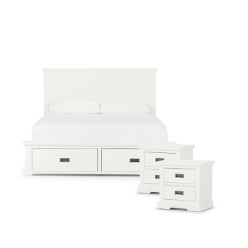 Melve 3 Piece Bedroom Set with Queen Bed Frame, White