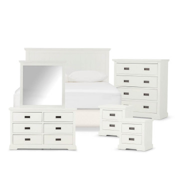 Melve 6 Piece Bedroom Set with Double/Queen Headboard, White