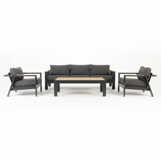 Palamea 4 Piece Outdoor Lounge Set with Coffee Table, Gunmetal