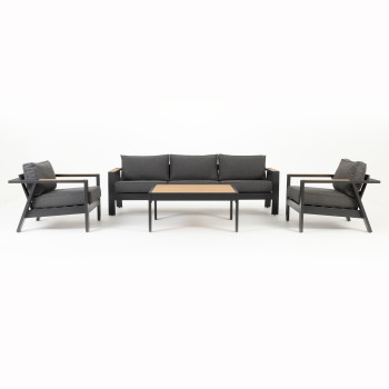 Palamea 4 Piece Outdoor Lounge Set With Square Coffee Table - W100, Gunmetal