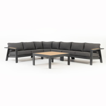 Palamea 5 Piece Outdoor Corner Lounge Set With Square Coffee Table, Gunmetal